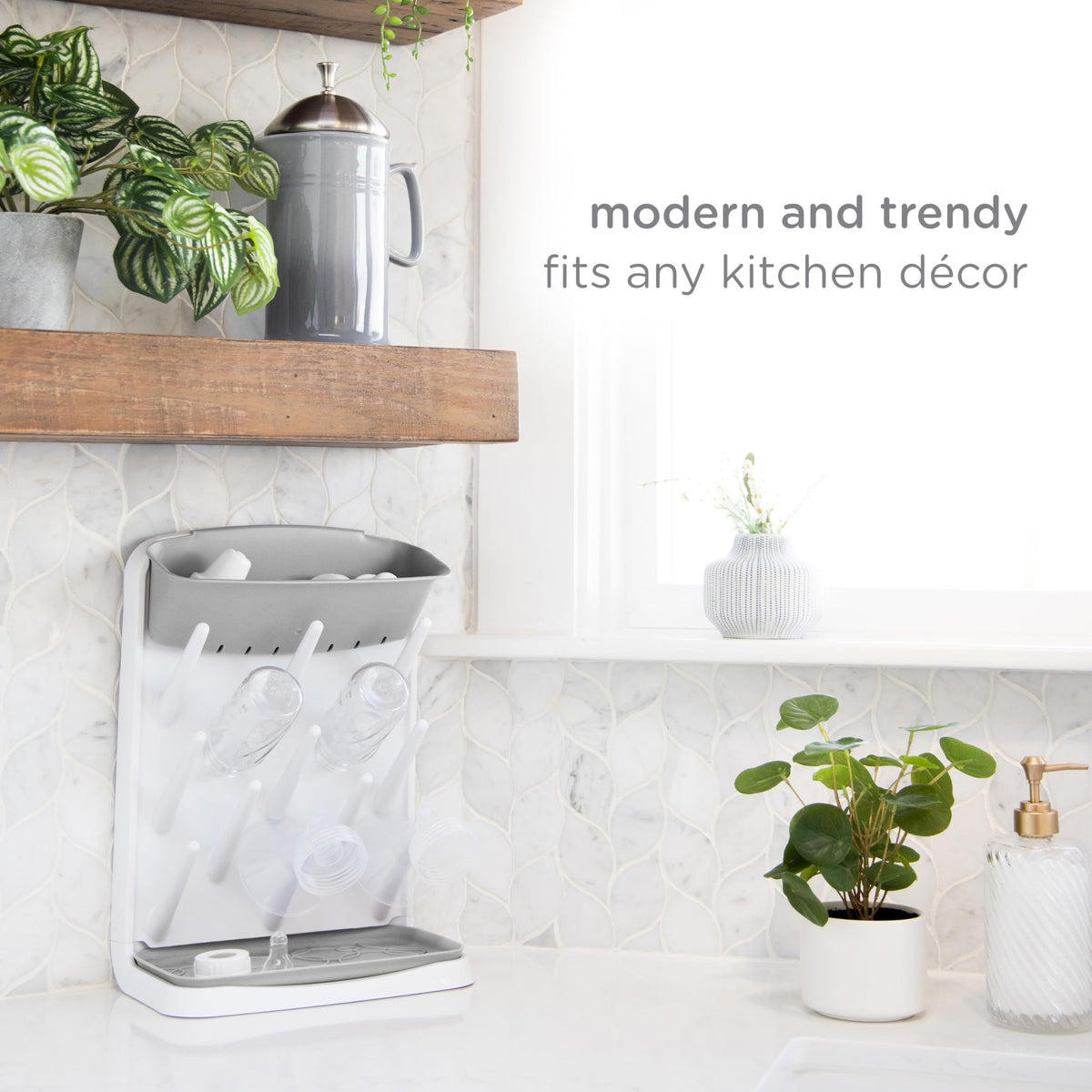 Ubbi Vertical Baby Bottle Drying Rack, Space Saving Countertop Bottle Dryer
