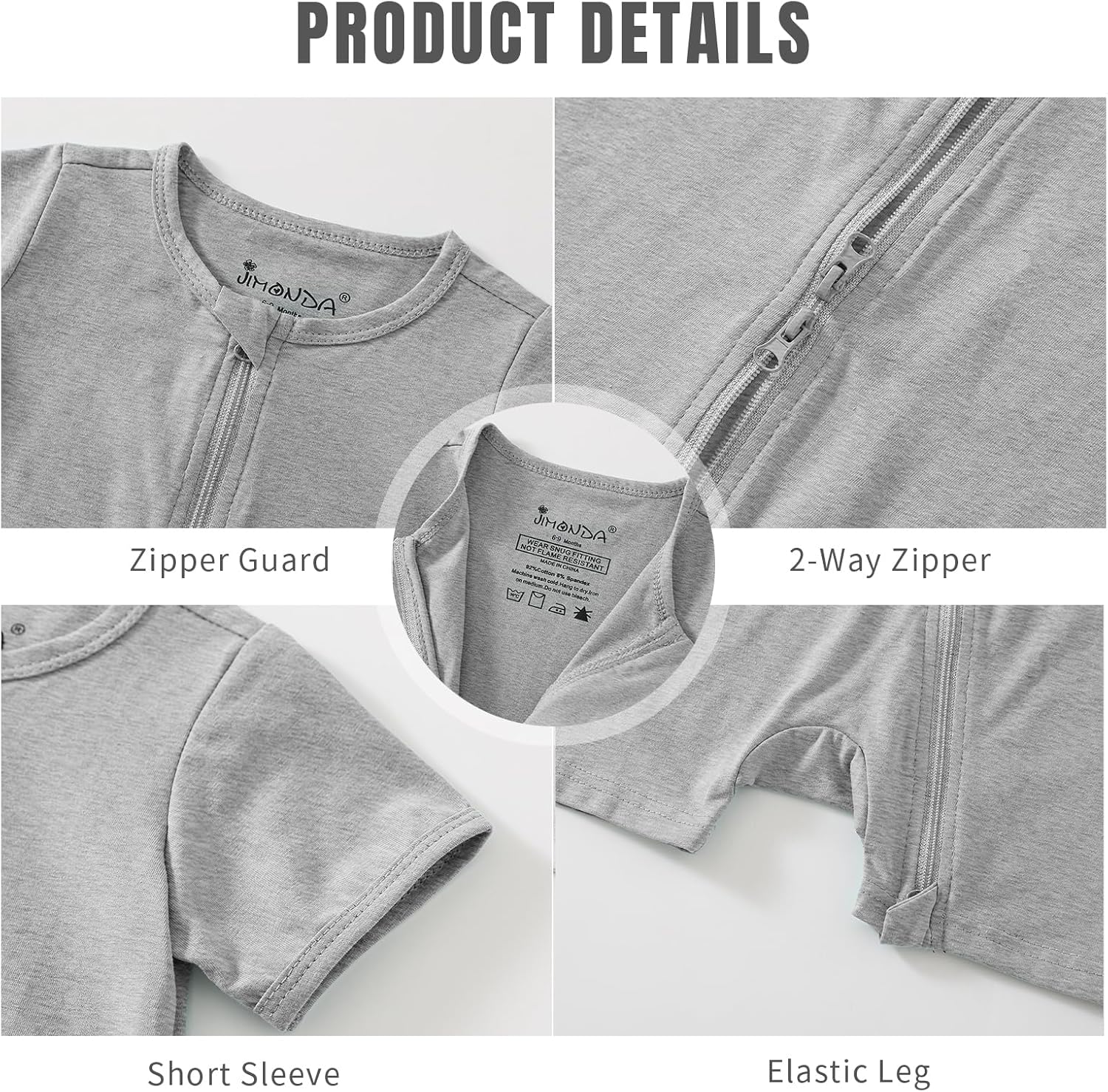 Jimonda Baby Rompers Cotton Baby Boys Baby Girls Short Sleeve Sleepers Pjs Two Way Zipper One-piece