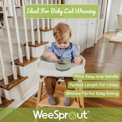 WeeSprout Baby Spoons for Self Feeding 6 Months +, Soft & Durable Silicone Utensils for Sensitive