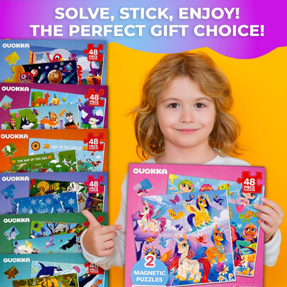 QUOKKA Magnetic Puzzles for Kids Ages 4-6 - 2x48 Travel Puzzle Games for Toddlers 3-5 Years Old