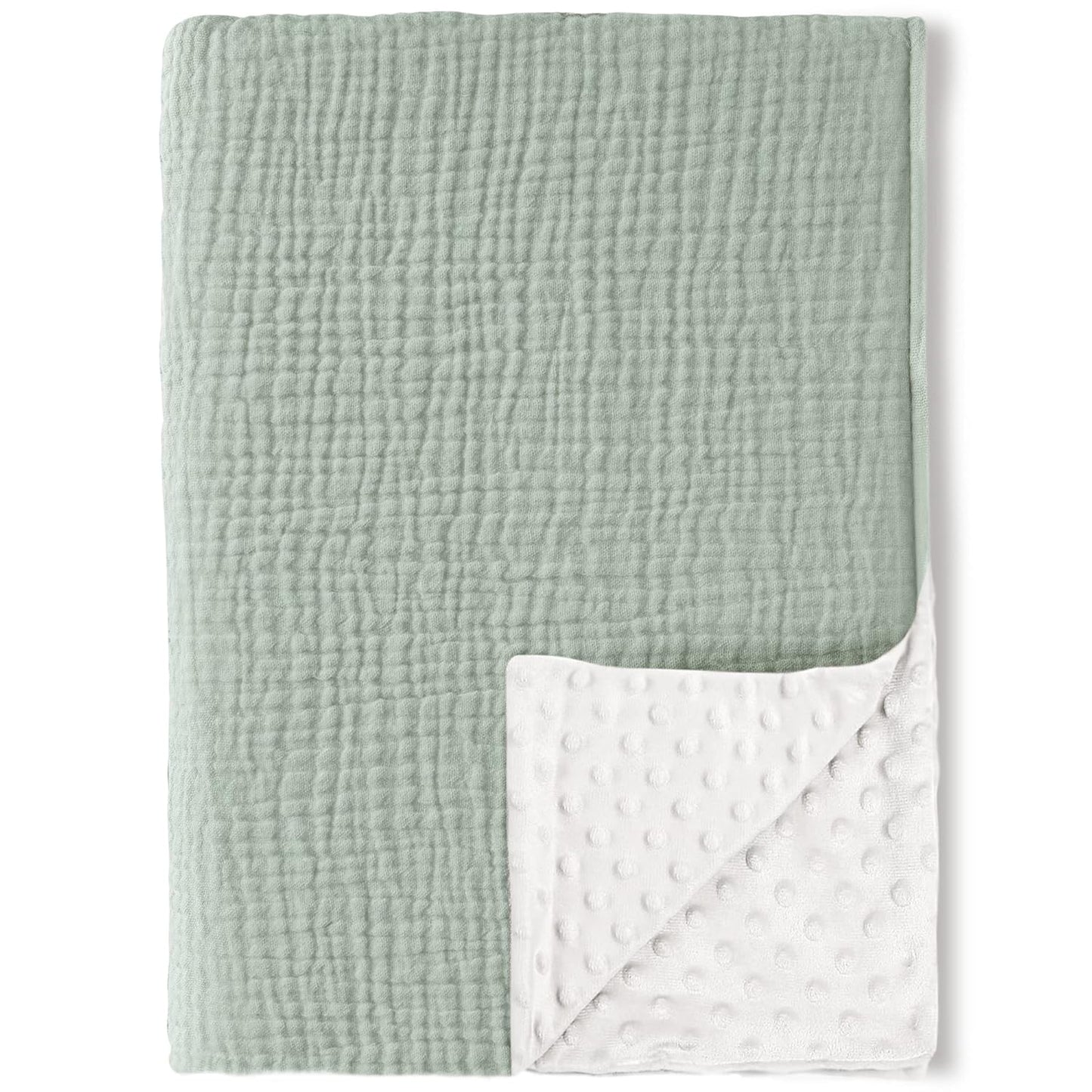 Konssy Baby Blankets for Unisex Boys Girls, Super Soft Nursery Minky Blankets with Muslin Cotton