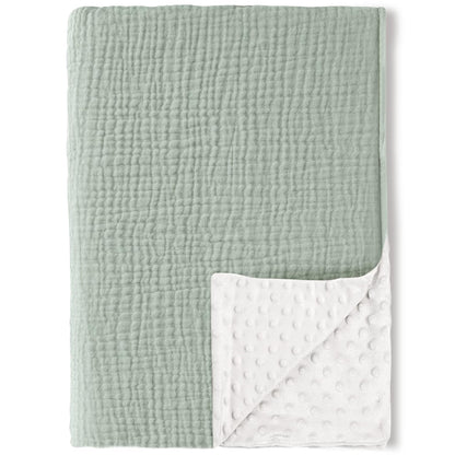 Konssy Baby Blankets for Unisex Boys Girls, Super Soft Nursery Minky Blankets with Muslin Cotton