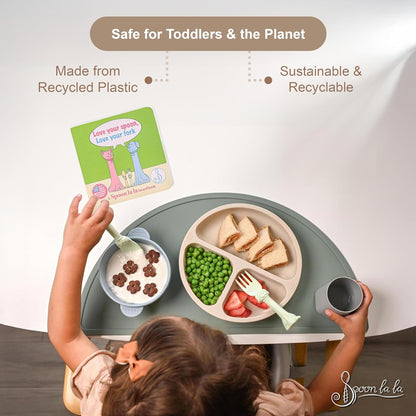 Made in USA Spoon la la Toddler Utensils Set - 6 Pack (3 Spoons & 3 Forks for Kids) - Self-Standing