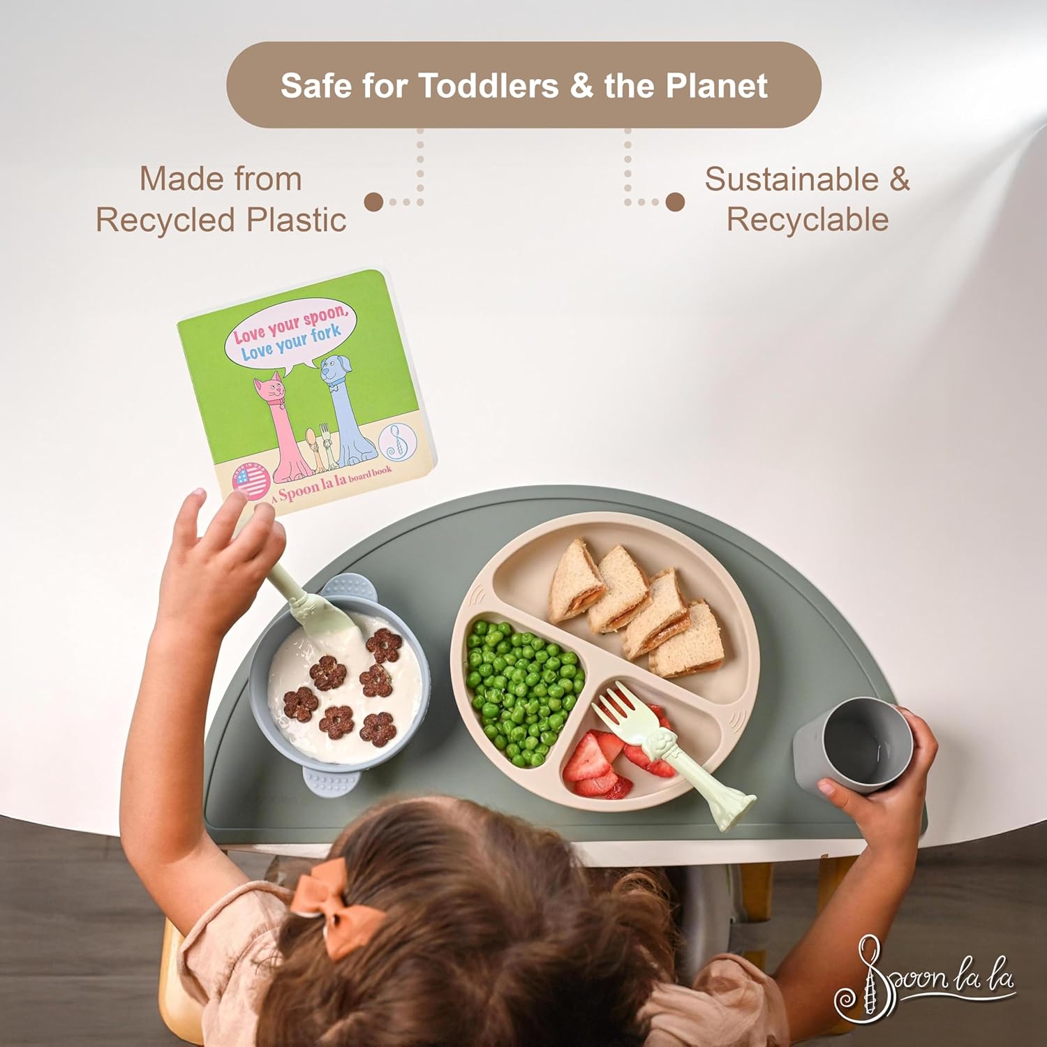 Made in USA Spoon la la Toddler Utensils Set - 2 Pack (1 Spoon & 1 Fork for Kids) - Self-Standing