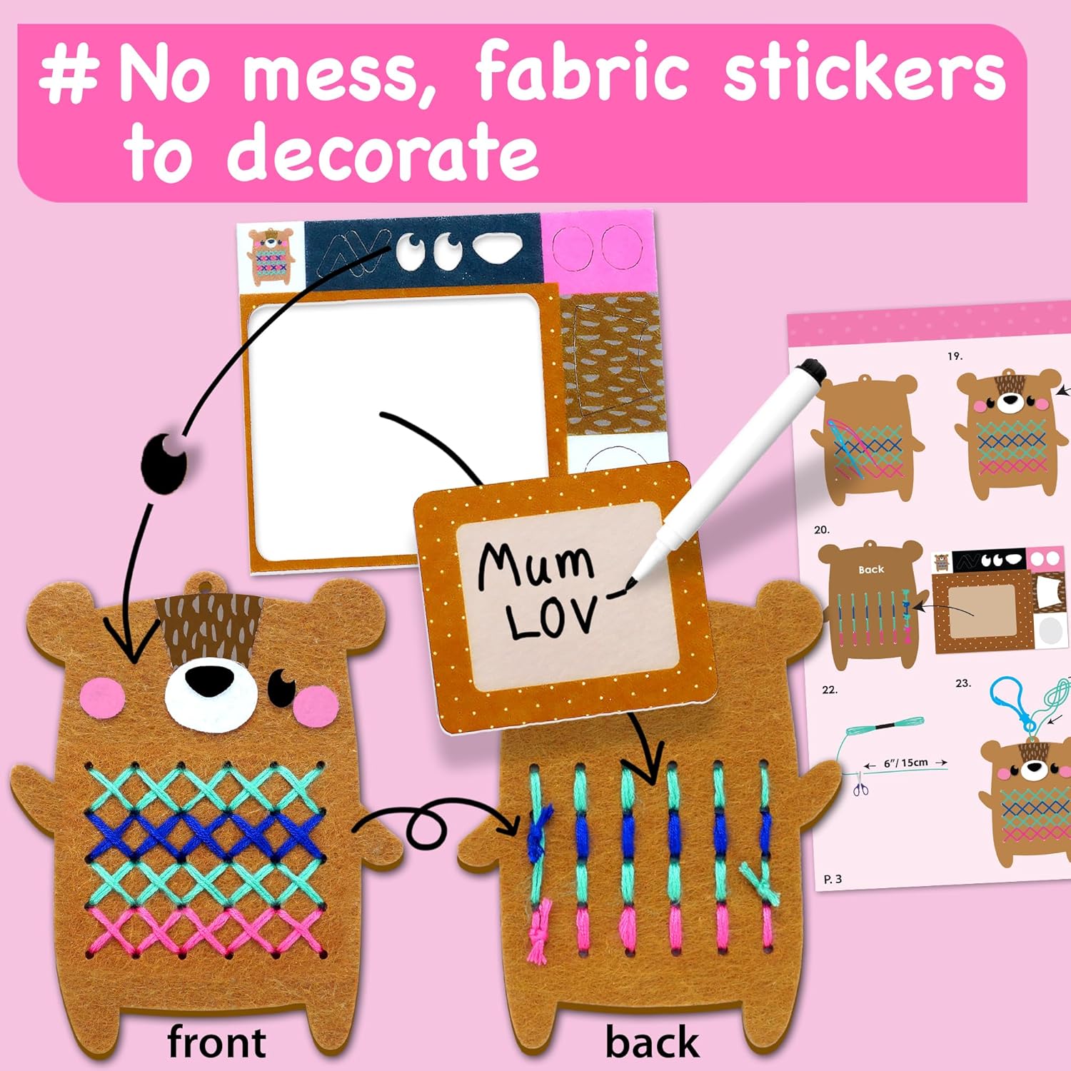 EZCRA Beginner Needlepoint Cross Stitch Kit for Kids Ages 5-8 – Easy Embroidery Starter Set with