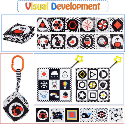 SAMMAS 3 Pcs Black and White High Contrast Baby Toys, 0-6 Months, Sensory Soft Book, Montessori