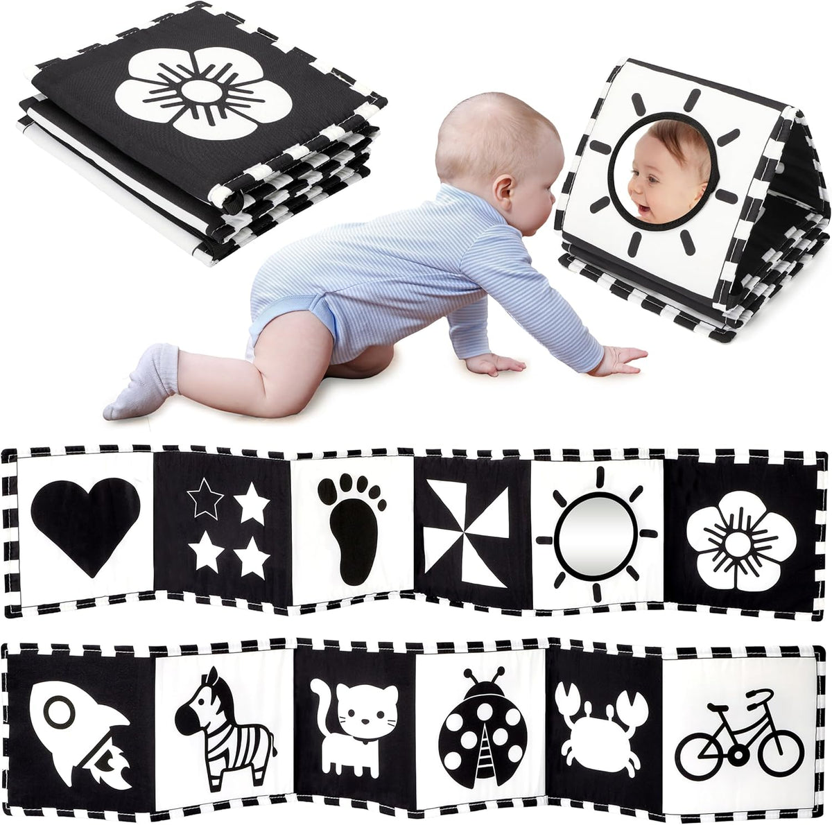 URMYWO Black and White Tummy Time High Contrast Newborn Toys 0-3 Months, Soft Baby Book, Visual
