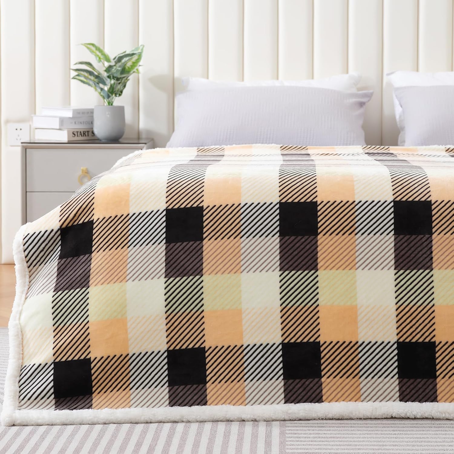 Touchat Sherpa Plaid Twin Blanket 60" X 70", Fuzzy Fluffy Soft Cozy Throw Blanket, Twin Size Plush