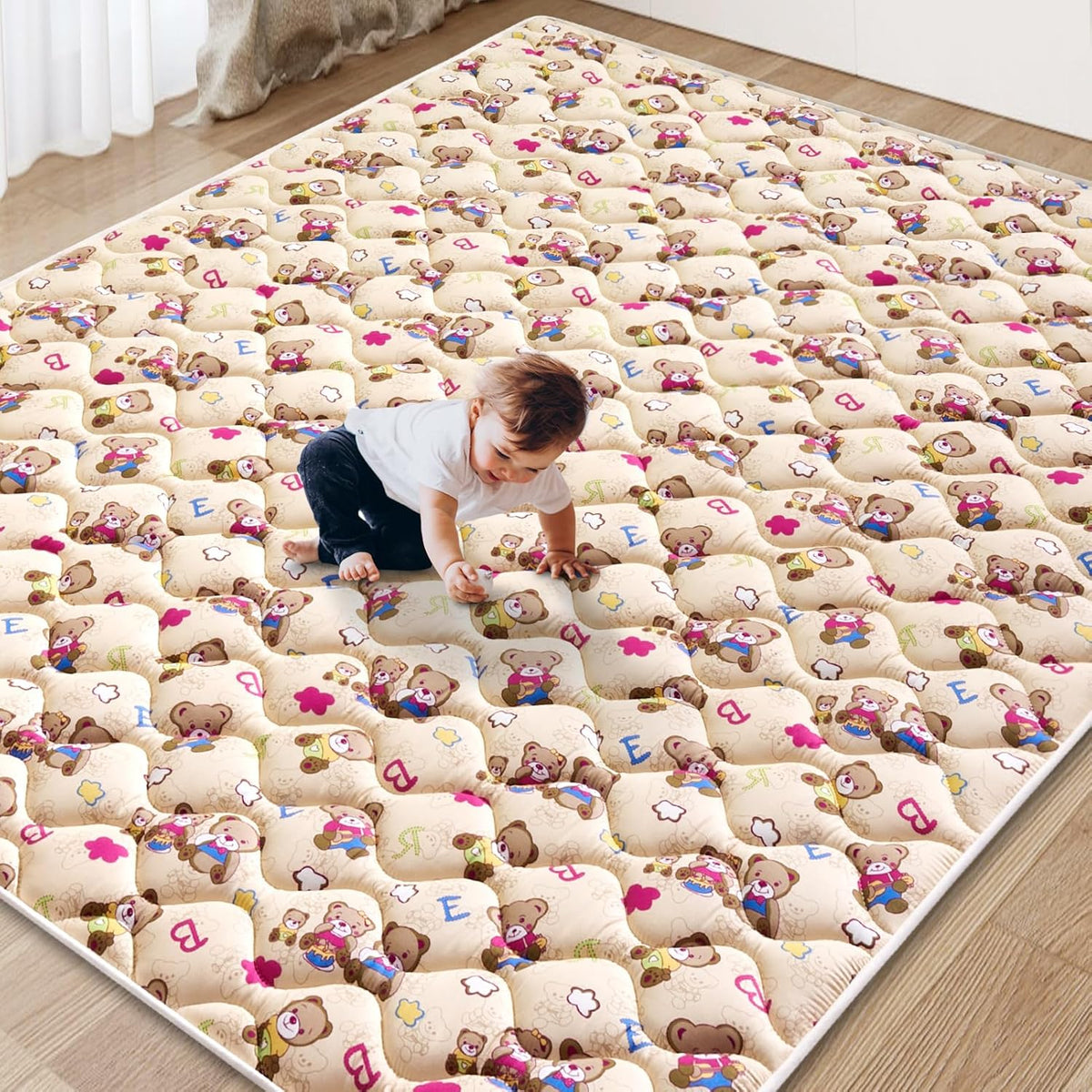 Vibe bear Baby Play Mat 65" X 50", Premium Thicker Foam One-Piece Crawling Mat, Extra Large Anti