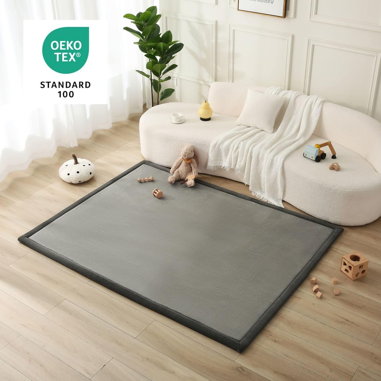 Premium Baby Playmat for Floor 60" x 80" Dark Gray – Cloudsoft Coral Velvet Memory Foam Rug for