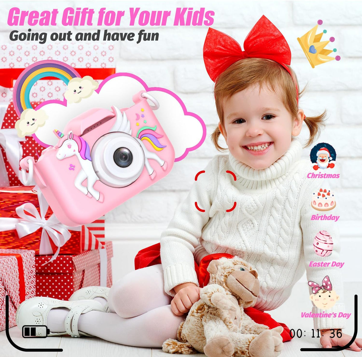 Upgrade Kids Camera for Girls, Christmas Birthday Gifts for Boys, 1080P HD Selfie Digital Video