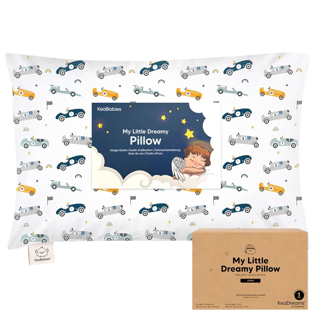 KeaBabies Toddler Pillow with Pillowcase, Jumbo 14X20 - Soft Organic Cotton Toddler Pillows for