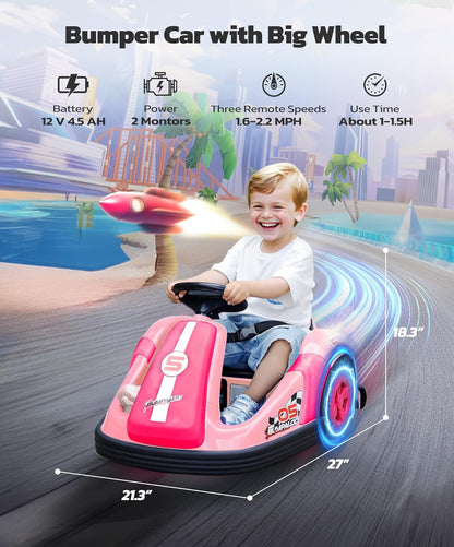 ELEMARA Toddler Bumper Car with Big Wheels, 2.2 Mph, Ride On Toys for Toddlers with DIY Stickers