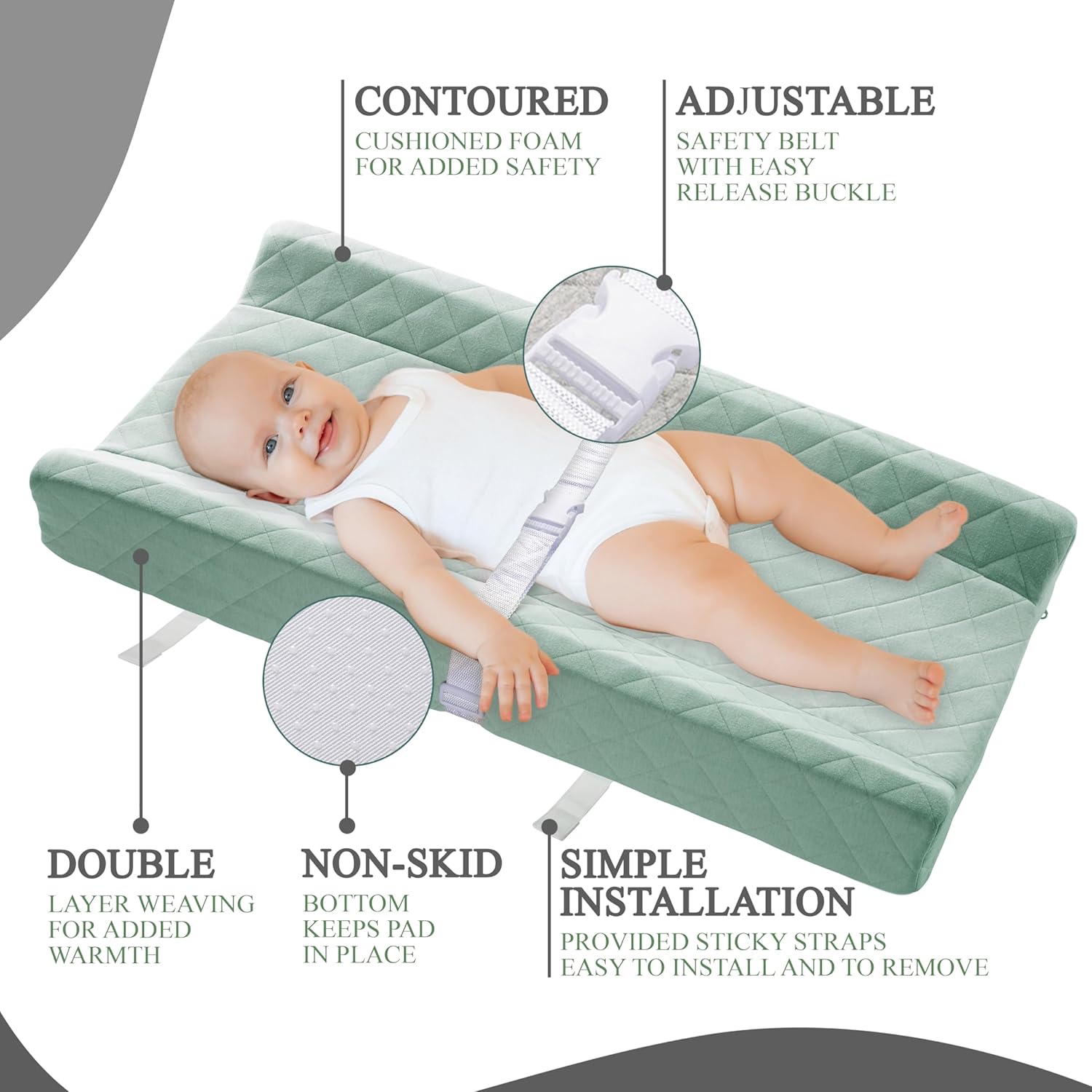 Organic Cotton Contoured Baby Changing Pad w/Waterproof Foam Mattress, Includes Soft, Removable &
