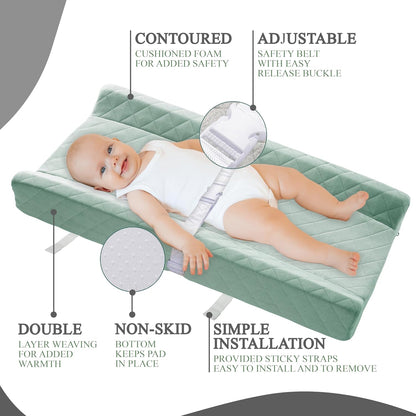 Organic Cotton Contoured Baby Changing Pad w/Waterproof Foam Mattress, Includes Soft, Removable &