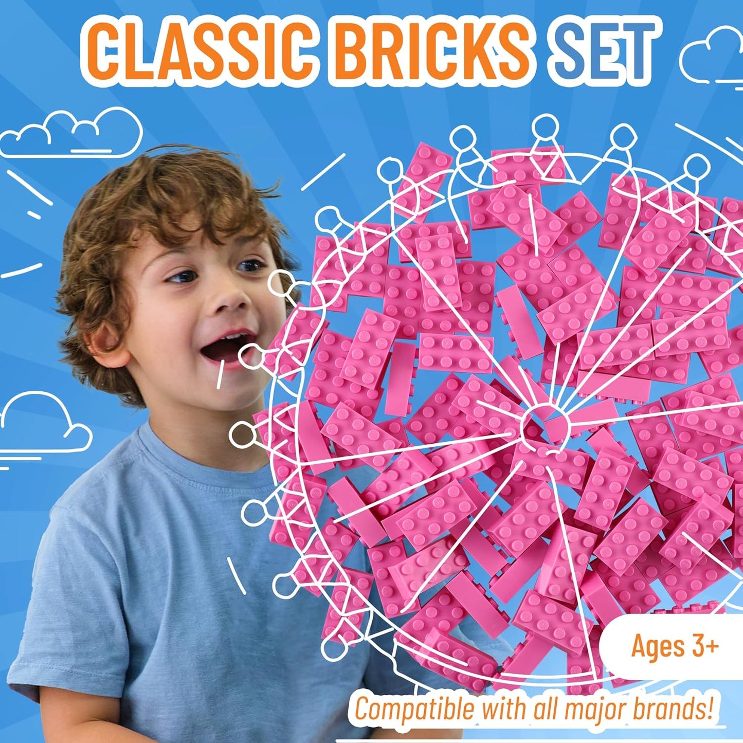 Strictly Briks Classic Bricks Starter Kit - 96 Pink 2x4 Blocks - Creative Play Set for Ages 3+