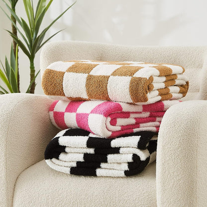 WRENSONGE Checkered Throw Blanket, Black and White Soft Cozy Fluffy Warm Hand Made Throw Blankets