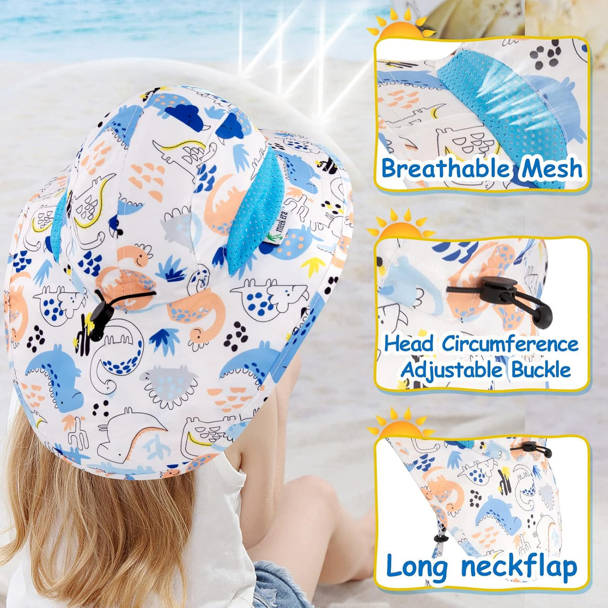 XIAOHAWANG Girls Sun Hat Baby Beach Hats Boys UPF 50+ Kids Summer Protection Cap Toddler Breathable