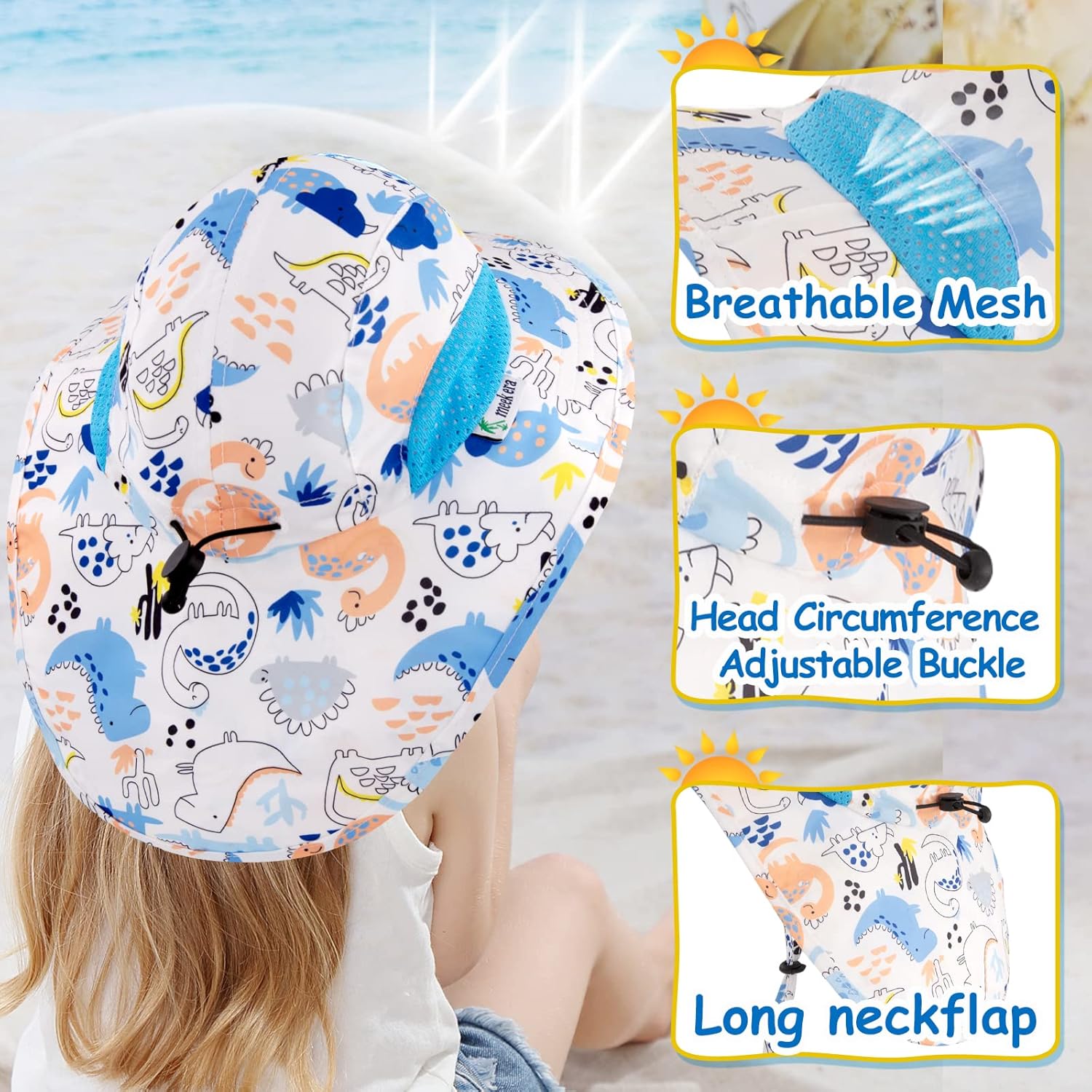 XIAOHAWANG Girls Sun Hat Baby Beach Hats Boys UPF 50+ Kids Summer Protection Cap Toddler Breathable