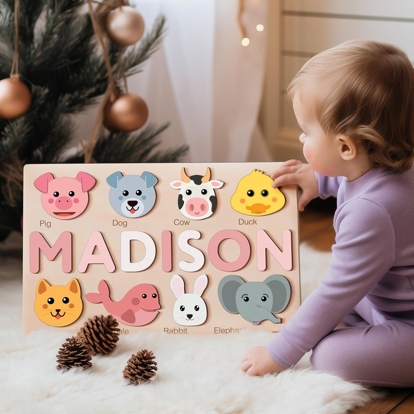 Personalize Name Puzzle for Toddler with Animal, Baby Gift for Girl and Boy 0 1 2 3 Year Old