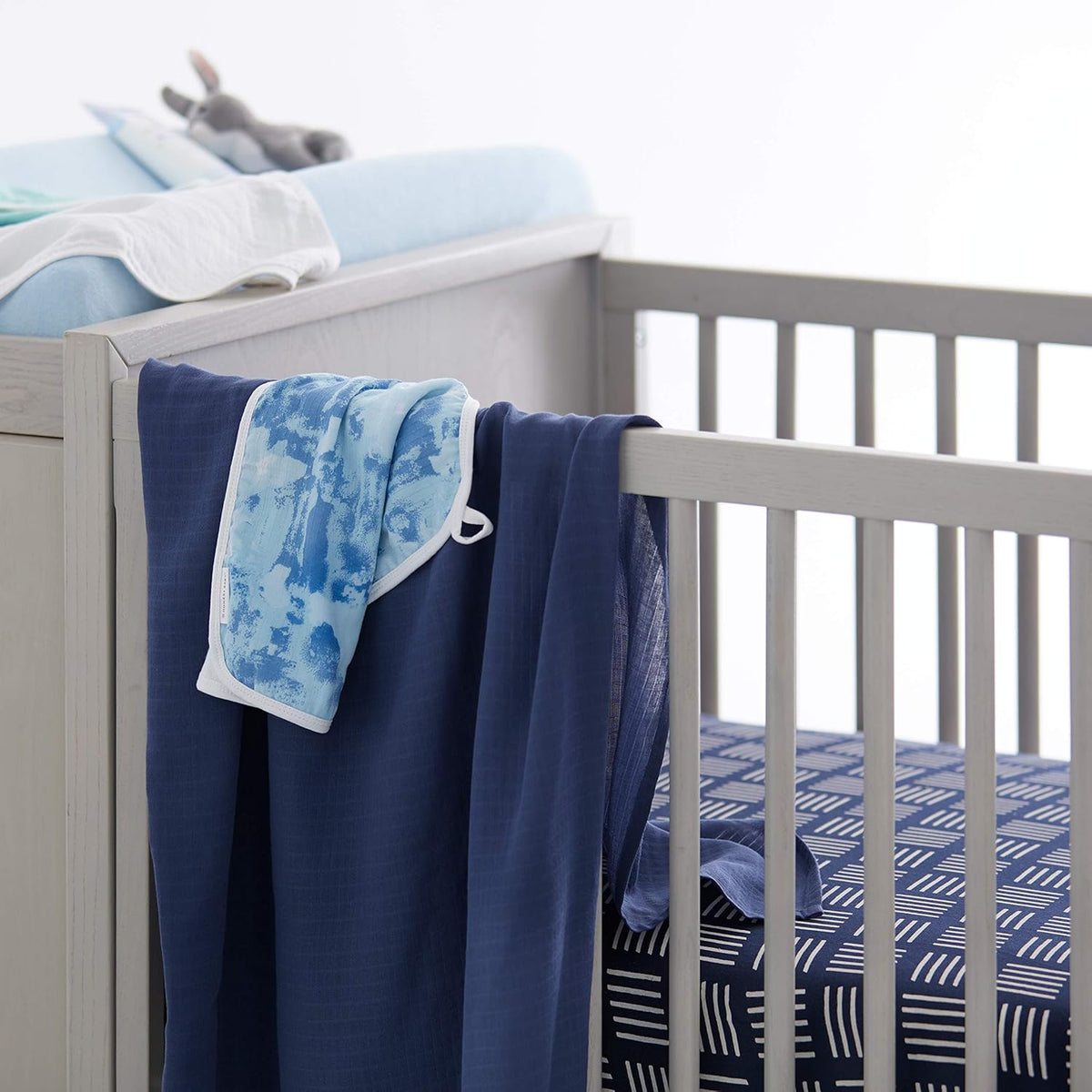 HonestBaby unisex baby Organic Cotton Changing Pad Cover and Toddler Sleepers, Light Blue, One Size