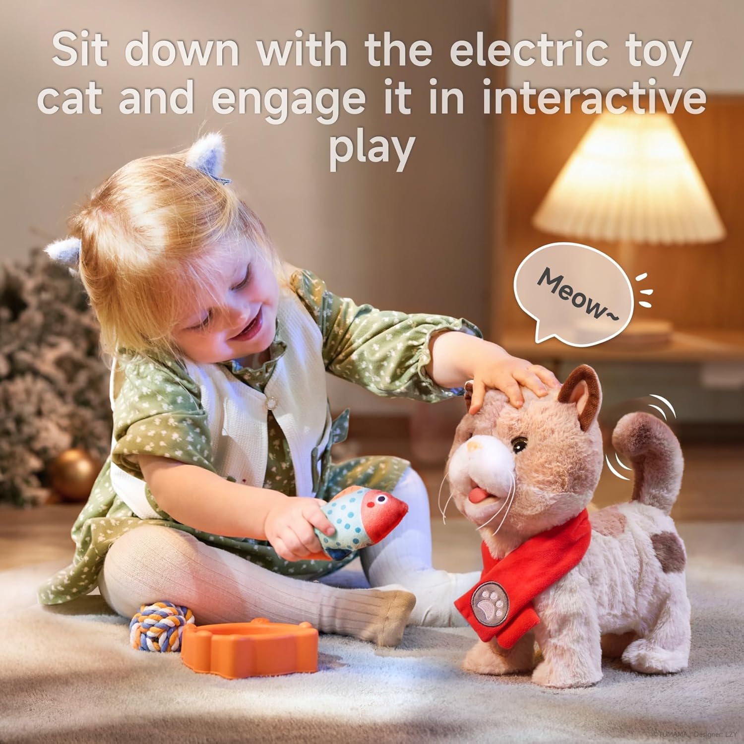 TUMAMA Toy Cat for Kids, Cute and Realistic Kitty Toy That Walks, Meows, Tongues Out and Wags Tail