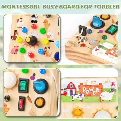 Joyreal Wooden Busy Board for Toddlers - Montessori Toys for 1 2 3 Year Old