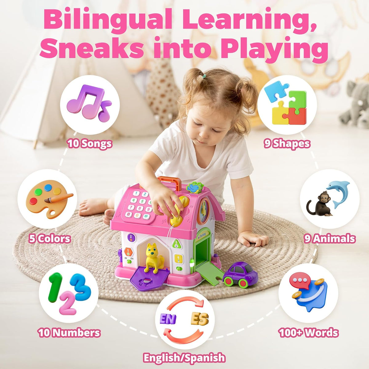 Montessori Toy for 1 Year Old Girl Gifts, Musical Bilingual Educational Toddler Toy Age 1-2 Yr