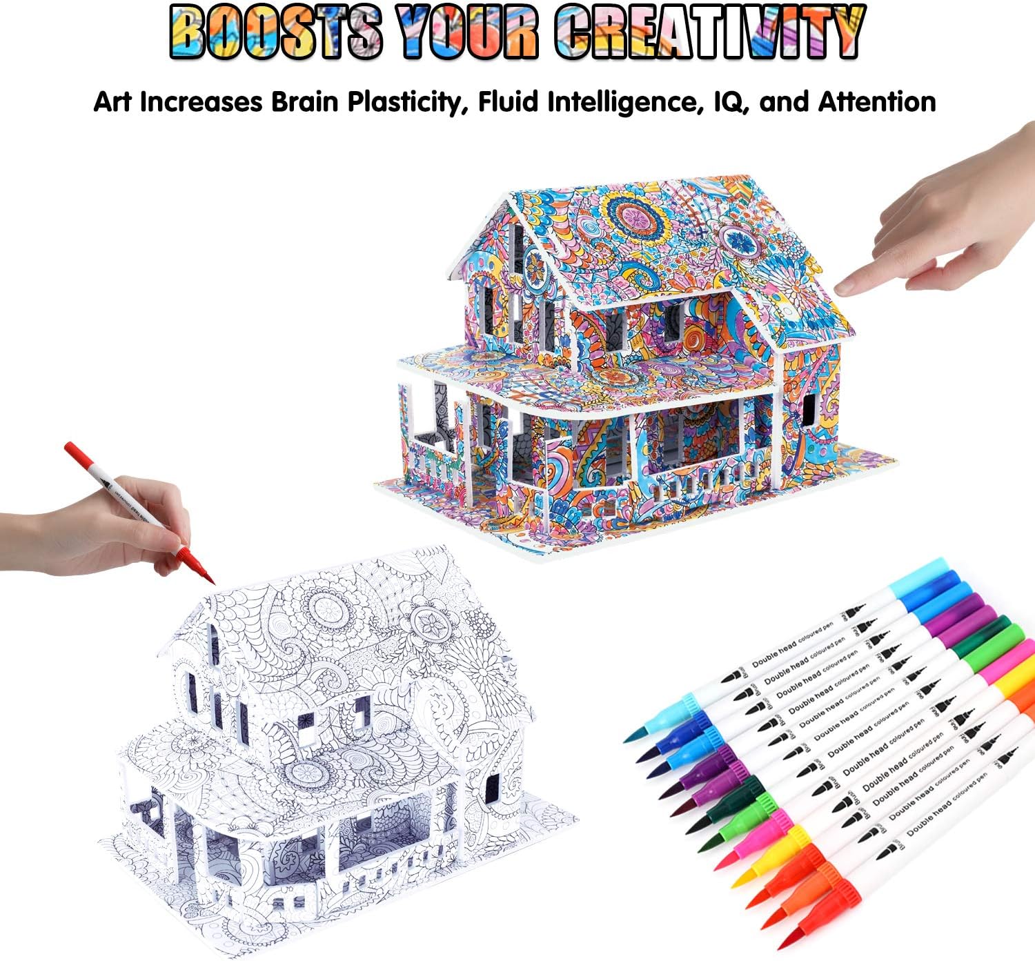 BEARUN 3D Coloring Puzzle Set, Arts and Crafts for Girls and Boys Age 6 7 8 9 10 11 12 Year Old