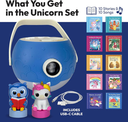 Kids Book Projector - 5 Unicorn & 5 Classic Read-Aloud Stories, 10 Songs, Night Light & Soothing