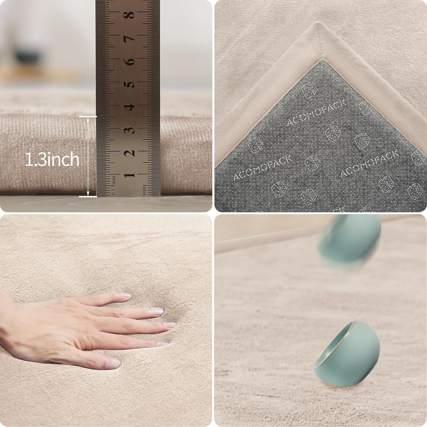 ACOMOPACK Baby Play Mat for Floor 1.3" Thick Memory Foam 50x50 Soft Velvet Playpen Mat for