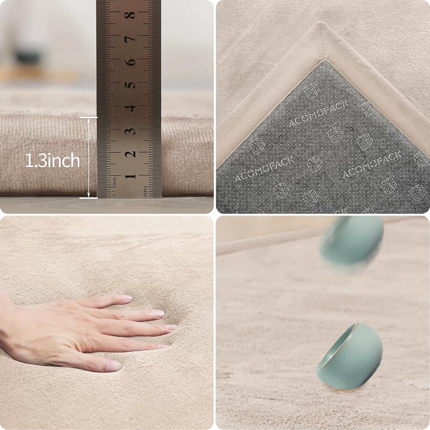 ACOMOPACK Baby Play Mat for Floor 1.3" Thick Memory Foam Play Mat 59"×71" Tummy Time Crawling with