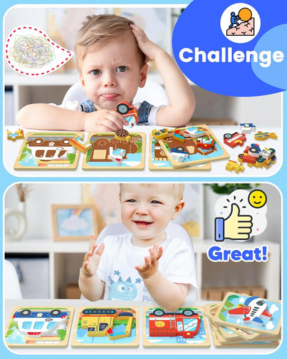 Benresive Wooden Toddler Puzzles, Montessori Toys for 1 2 3 Year Old Boys, Toys for 1 2 3 Year Old