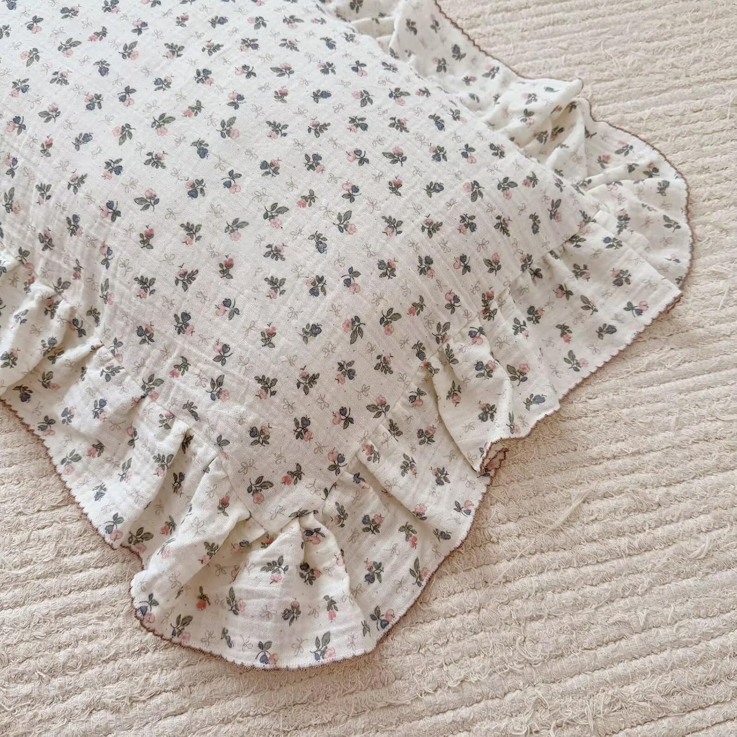 BuLuTu Muslin Cotton Kids Pillowcase Standard Size, 20"x26", Pink Bellflower Print Pillow Covers