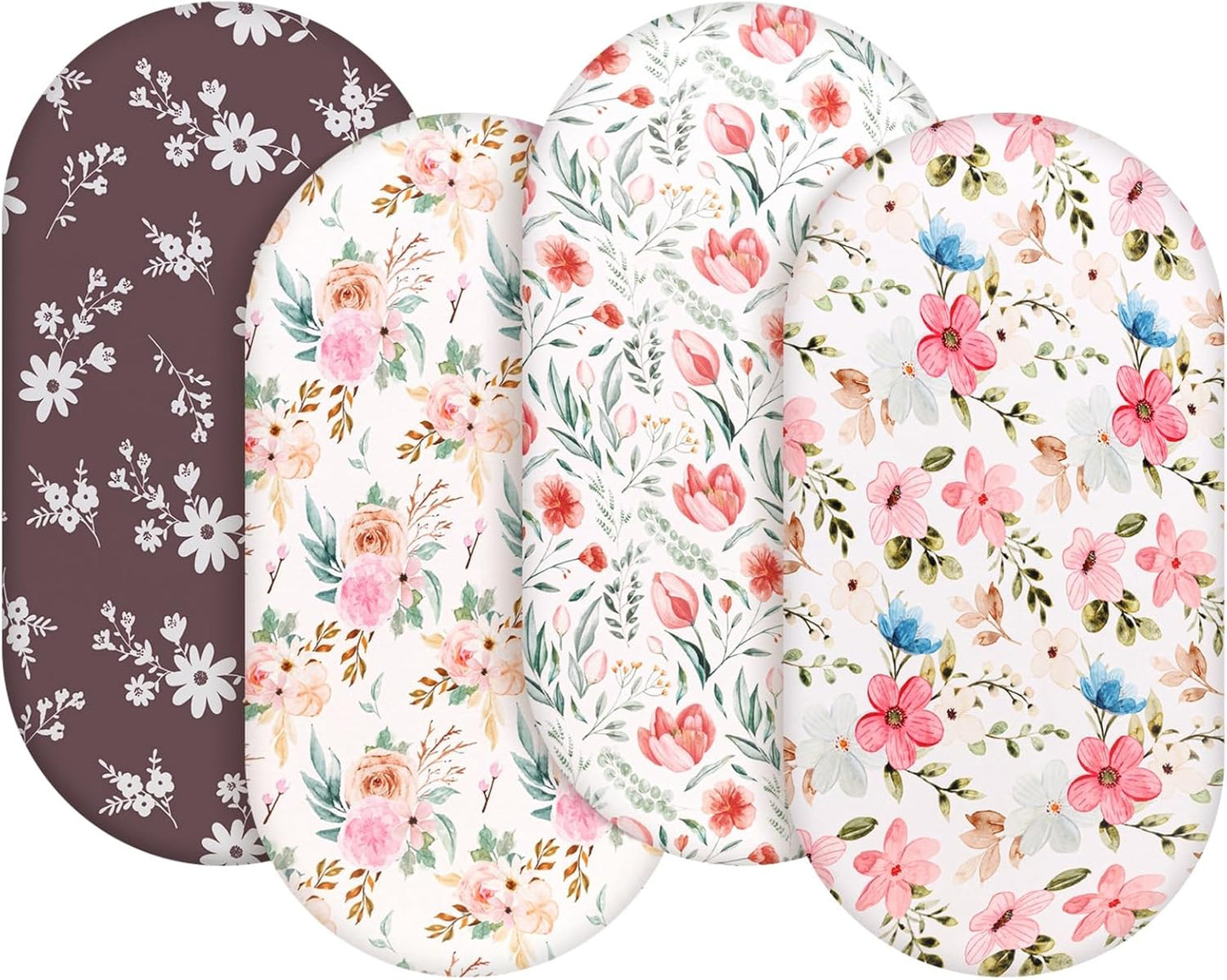4 Pack Baby Girl Bassinet Sheets Set Soft Fitted Floral or Elephant Theme Baby Girl Mattress Covers