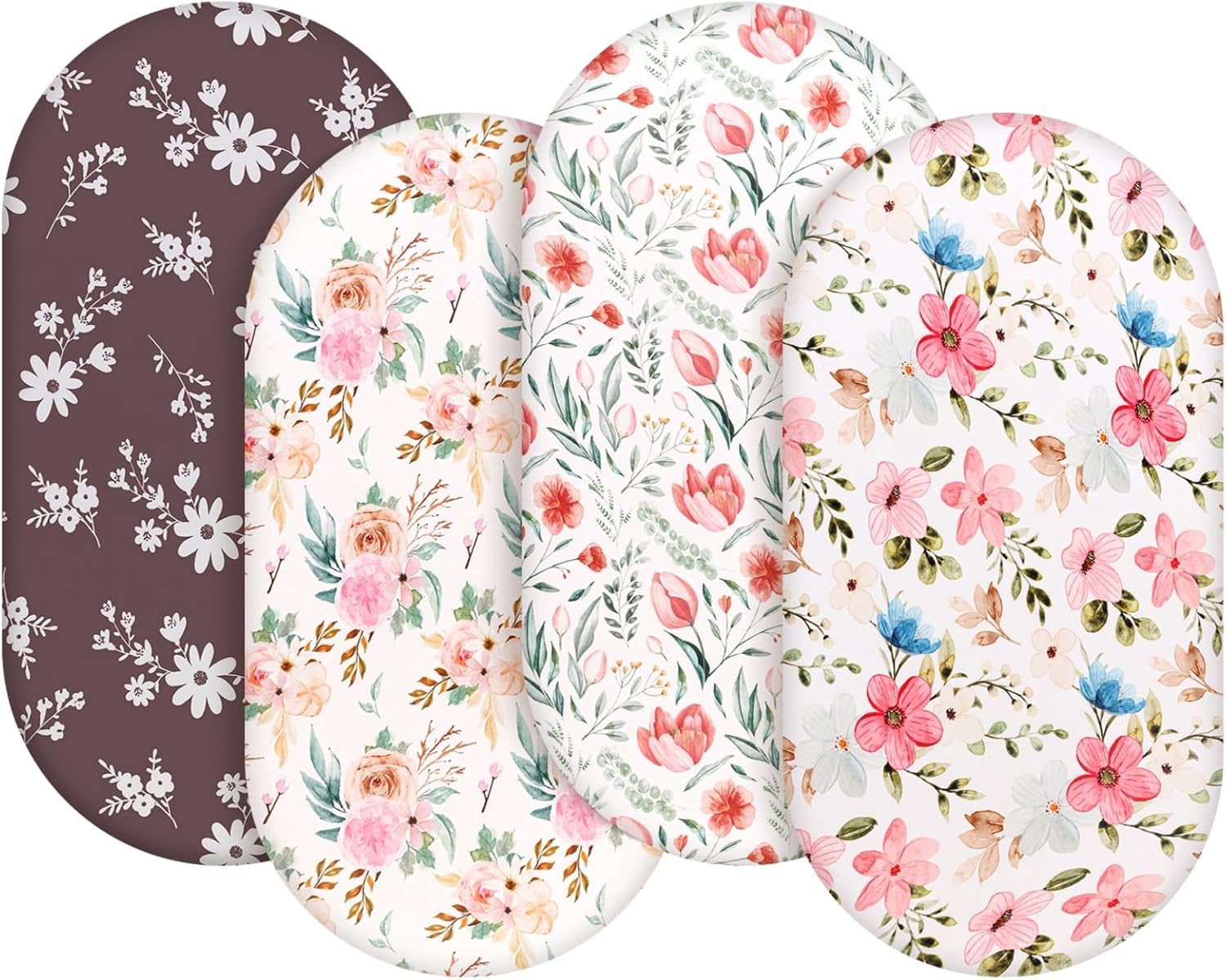 4 Pack Baby Girl Bassinet Sheets Set Soft Fitted Floral or Elephant Theme Baby Girl Mattress Covers
