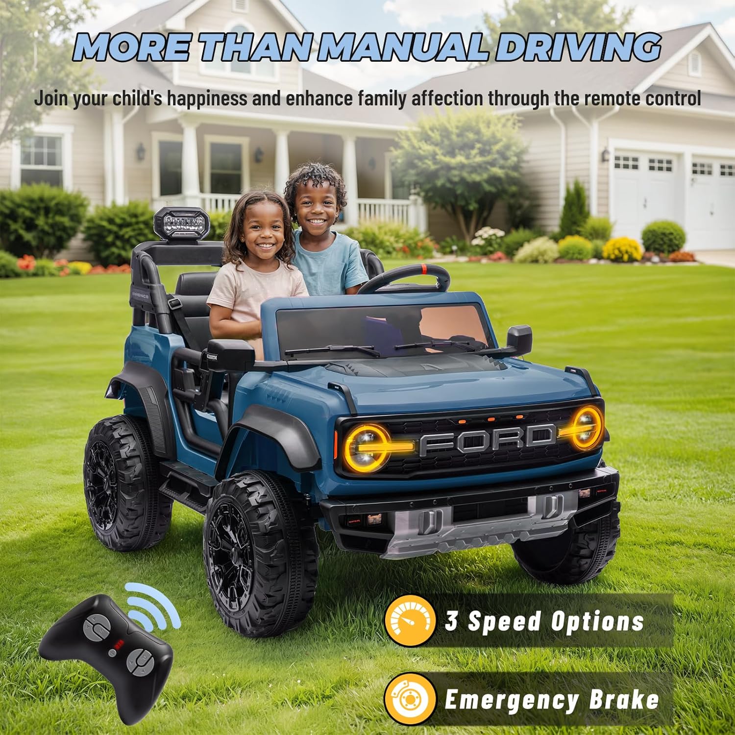 ENYOPRO 2 Seater Ride On Car for Kids, 24v Licensed Ford Bronco Raptor Electric Power Ride On Truck