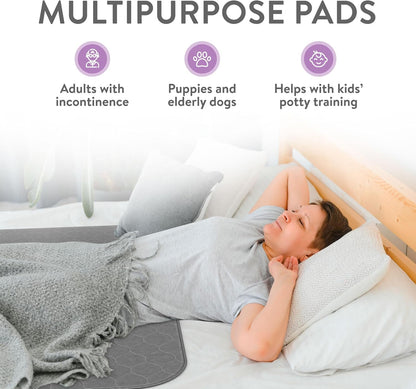 Inspire Underpads | Stain Hiding Gray Reusable Incontinence Bed Pads | Waterproof Mattress Pad |