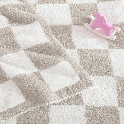 WRENSONGE Checkered Throw Blanket, Taupe Soft Cozy Fluffy Warm Hand Made Throw Blankets for Couch