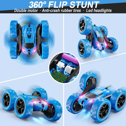 Remote Control Car, RC Cars Toys for Kids Ages 6-12, 4WD Stunt Car with LED Lights & 360° Flips