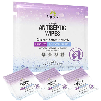 XL Individually Wrapped Nurture Antibacterial Body & Hand Wipes | Alcohol-Free Antiseptic Wet