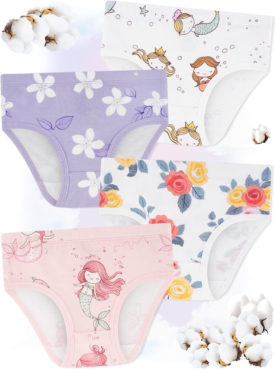 Girls' Underwear,Soft Cotton Tagless Panties for Toddlers' & Little Kids Comfort,Breathable
