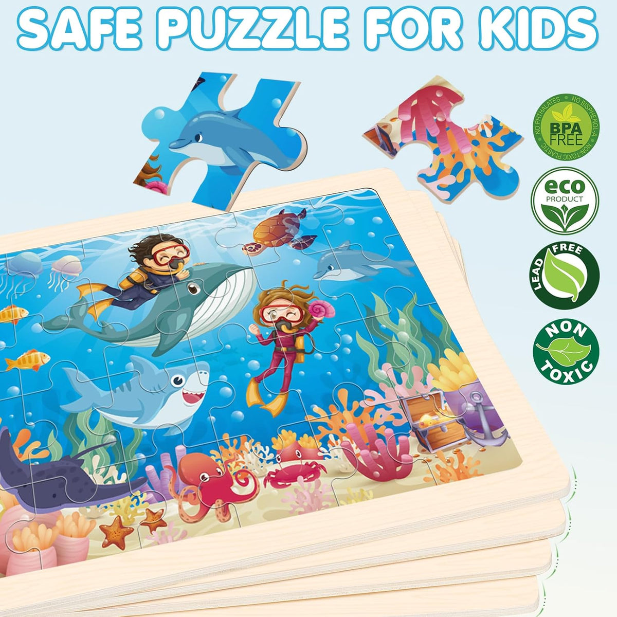 4 Packs Puzzles for Kids Ages 4-6, Wooden Animals Jigsaw Puzzles for Toddlers Ages 2-4, Preschool