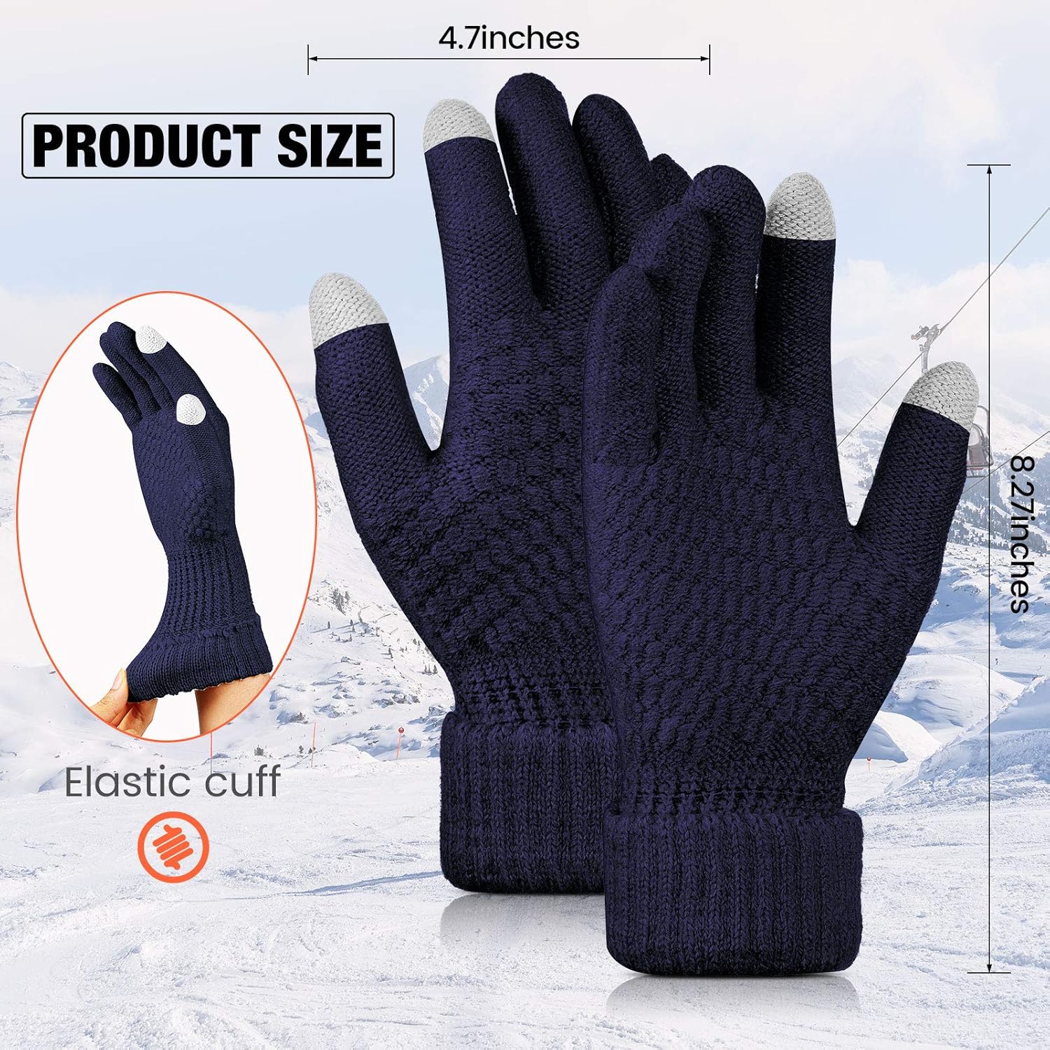Geyoga 2 Pairs Women's Winter Touch Screen Gloves Soft Warm Fleece Lined Knit Elastic Cuff Winter