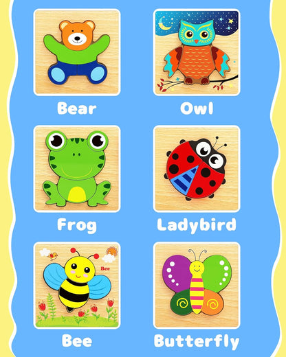 Bekayshad Wooden Puzzles Toddler Toys Gifts for 1 2 3 Year Old Boys Girls, Animal Jigsaw Puzzles