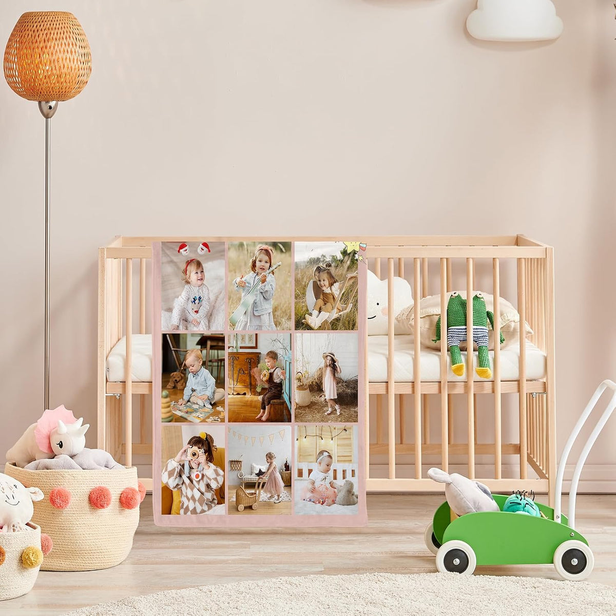 Personalized Baby Blanket with Photo, Custom Pink Cute Swaddling Baby Girls Boys Blanket Toddler