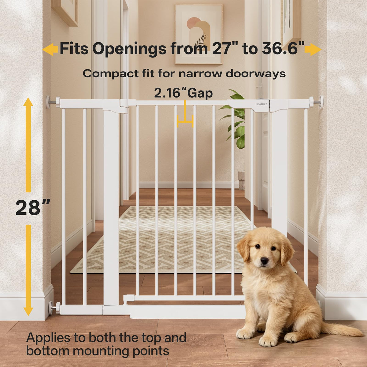 InnoTruth 27-36.6 in Wide Baby Gate for Stairs and Doorways, White
