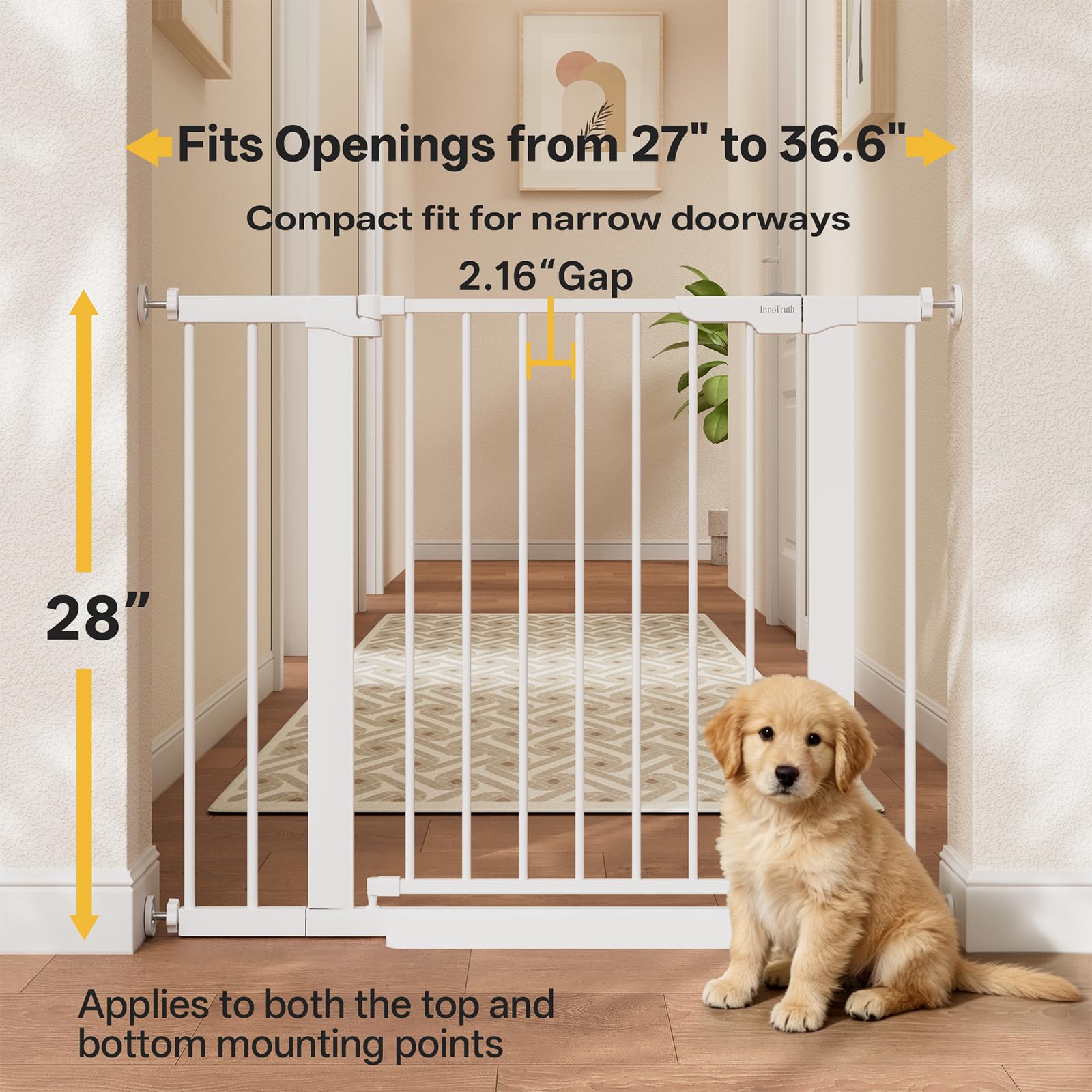 InnoTruth 27-36.6 in Wide Baby Gate for Stairs and Doorways, White