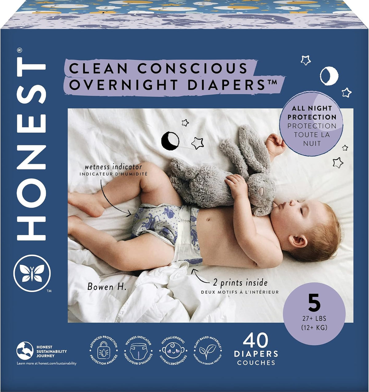 The Honest Company Clean Conscious Overnight Diapers for Sensitive Skin | Hypoallergenic, Fragrance