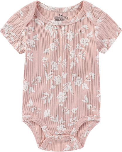 Baby Bodysuit 6 Pack Soft Mixed Ribbed Short Sleeve Romper Infant Boy Girl Clothes Set